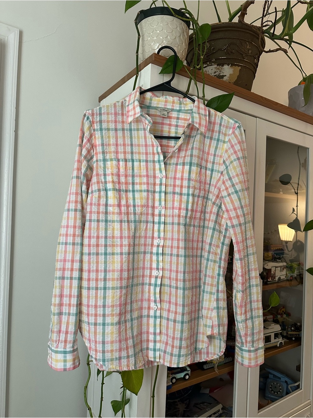 LL Bean Lightweight Pastel Plaid Button-Up Shirt - Women’s S